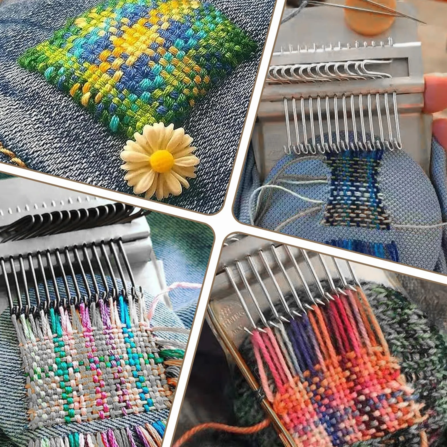 Kit de Telar, Telar Pequeño para Tejer Máquina de Tejer en Telar de Madera Herramienta para Zurcir Manualidades para Tejer y 4 Aguja de Tejer para Remendar Jeans Calcetines y Ropa (14 Hooks)