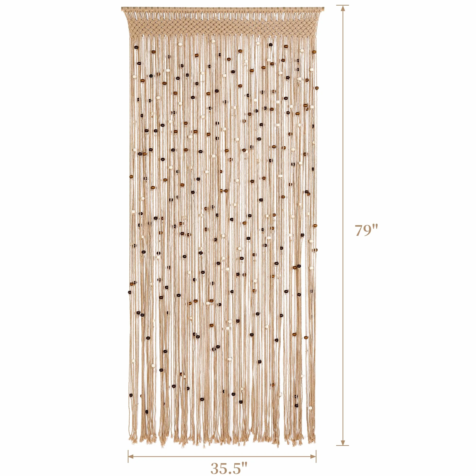 BECHAEO Cortina de Cuentas de macramé, Hecha a Mano, de algodón, para Puerta, Ventana, Cuentas de Madera, Colgante, Divisor de habitación, Armario, Dormitorio, decoración de privacidad, 2 Paneles de