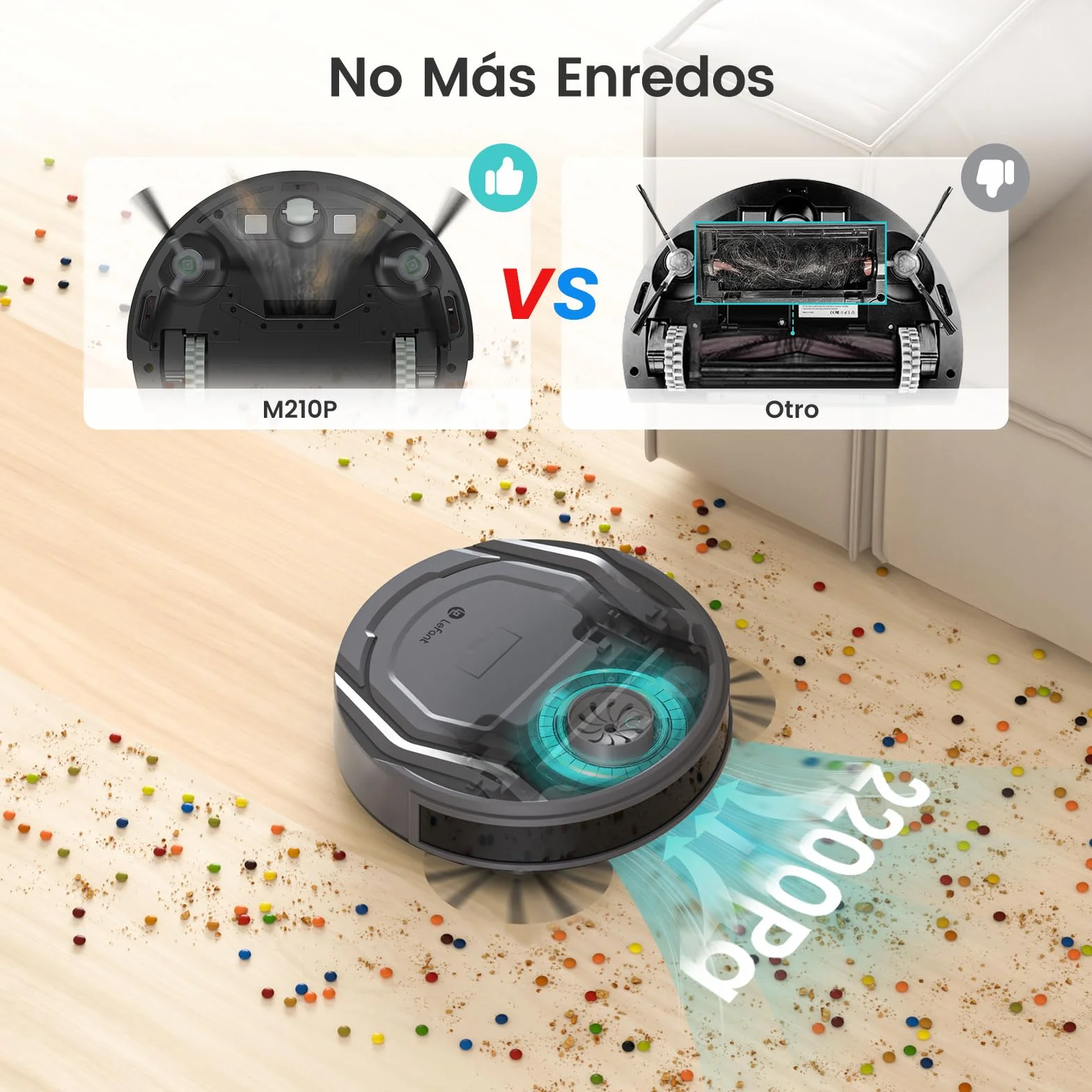 Lefant Robot Aspirador, Succión de 2200 Pa,120 Min Autonomía, Aspirador Robot Sin Enredos, Delgado, Wi-Fi/App/Alexa, Ideal para Pelo de Mascotas, Alfombras de Pelo Bajo (M210 Pro Gris)