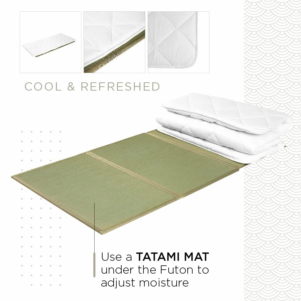Futon Japones Tradicional (Shikibuton) - Funda del Futón 100% en Algodon - Facil de Enrollar y Guardar - Grueso, Esponjoso, Suave, Pero Muy Firme y de Apoyo (Queen 160 x 210 cm)