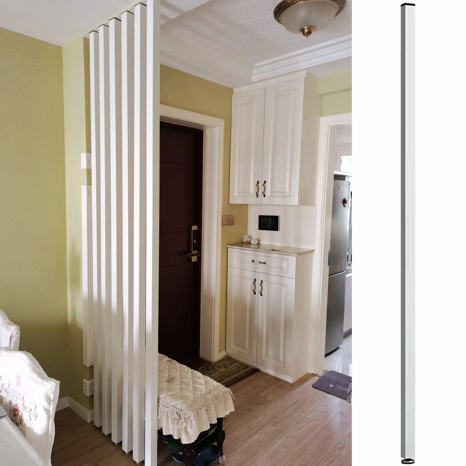 Separador de Ambientes Particiones de postes de pared de piso a techo, divisores de habitación paneles columna de madera blanca, decor entrada de separación de listones, Separador de Ambientes Moderno