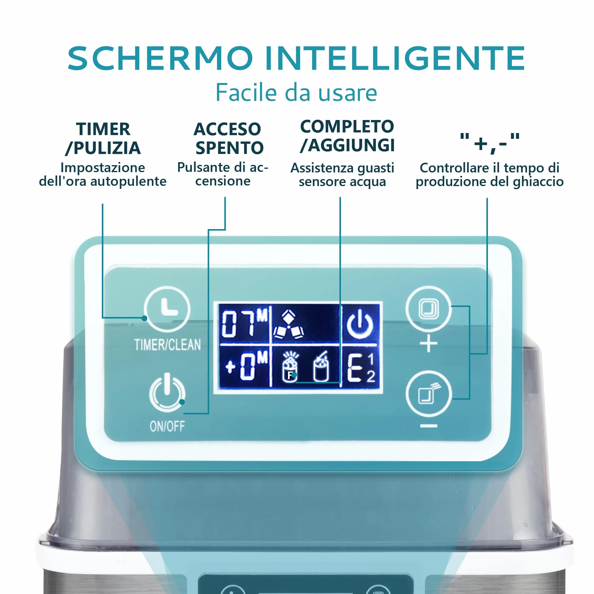 EUHOMY Máquina de hielo para el hogar: 24 cubos en 13 minutos, 20,5 kg/24 horas, autolimpiable, 3,2 l, con pala/cesta, para cocina/oficina, acero inoxidable