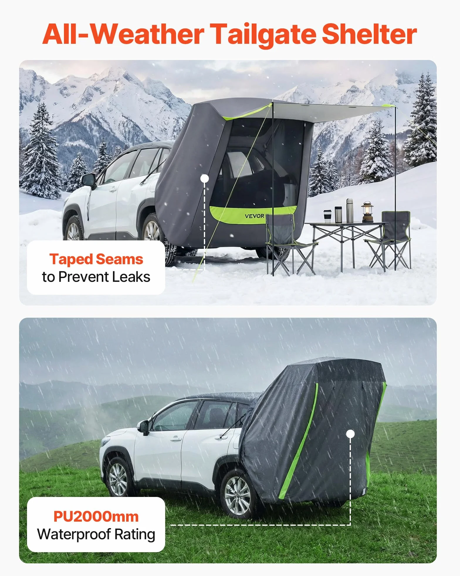 VEVOR Tienda de Campaña con Toldo para Coche 150x150 cm Impermeable PU2000 mm Carpa para Acampar