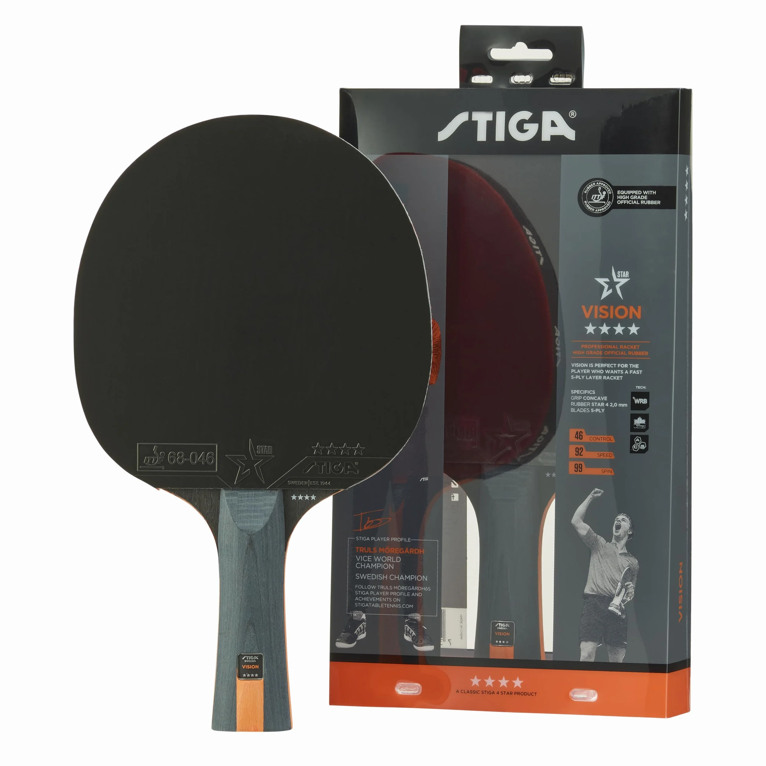 STIGA Vision 4-Star Table Tennis Racket ITTF Approved Crystal Technology High-Speed Control Spin