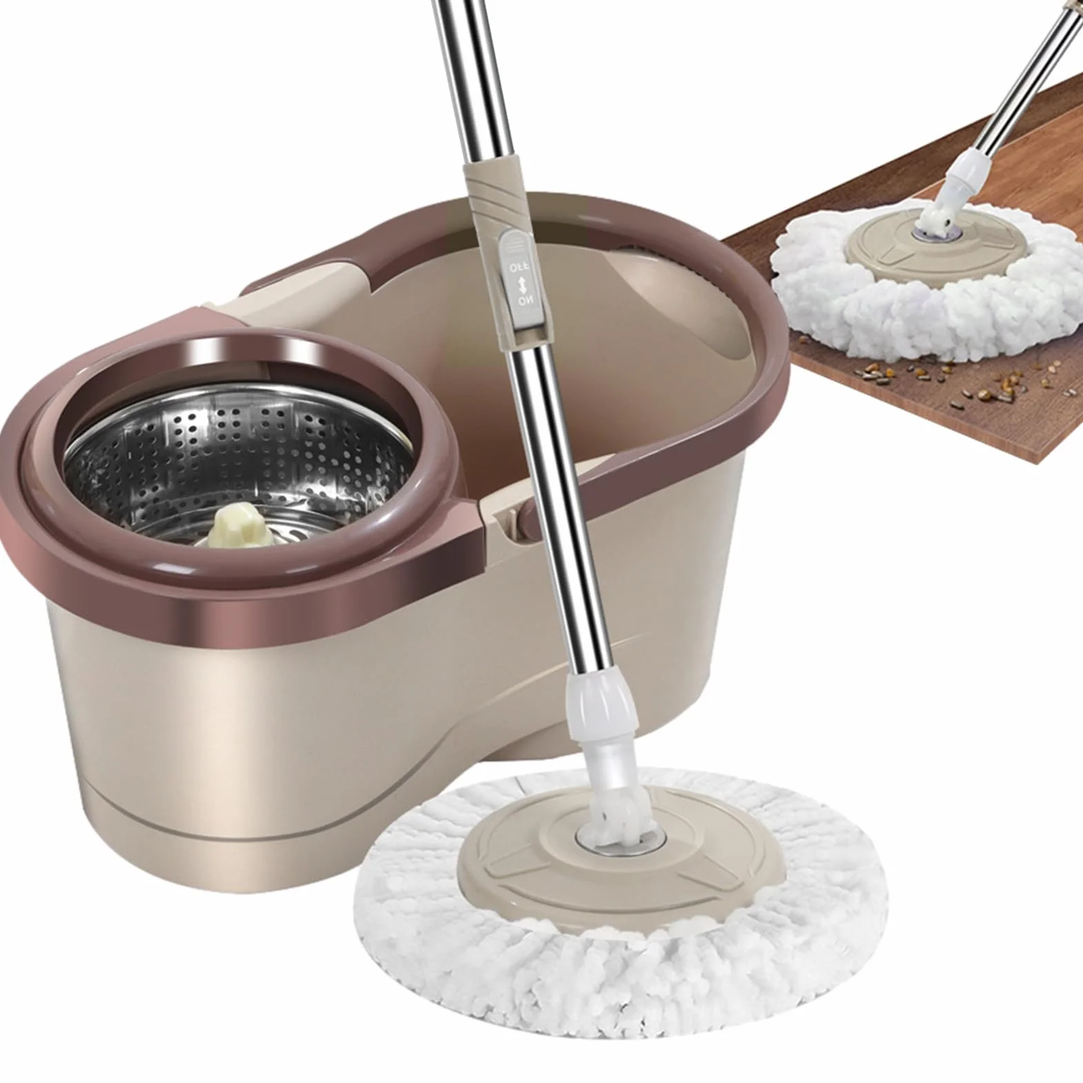 Juego de fregona giratoria y cubo – Mopa de limpieza de microfibra con cabezal giratorio de 360° y escurridor de pedal para una fácil limpieza del hogar