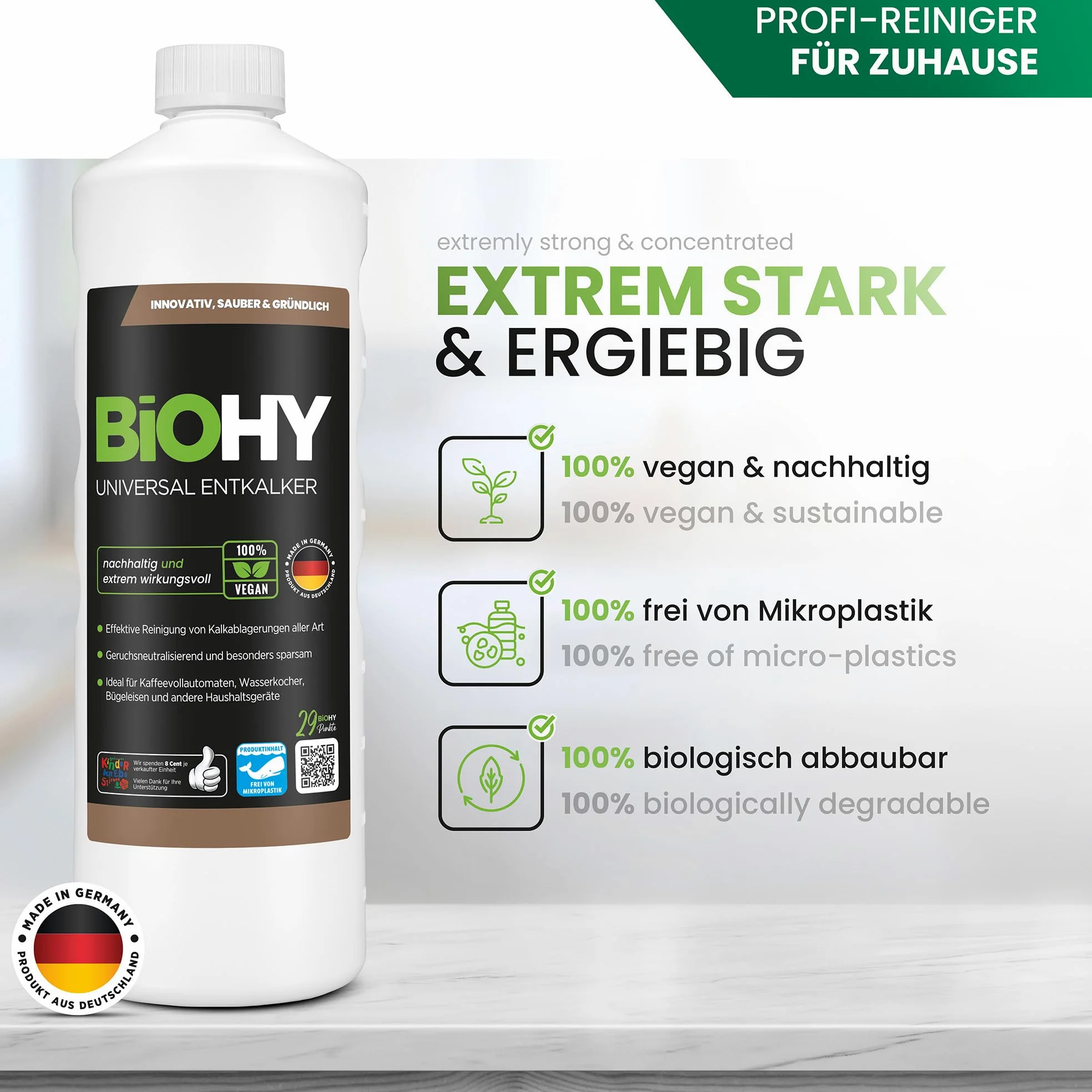 BiOHY Descalcificador universal (2 botellas de 1 litro) + Dosificador | Universeel concentraat voor alle huishoudelijke apparaten | Compatibel met alle koffiemachines en espressomachines (Entkalker)