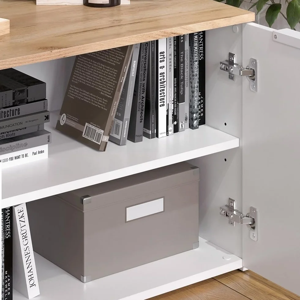 Vicco Aparador Wido, Blanco/Sonoma, 80 x 50 cm con 2 Puertas, Apto para Guardar Ropa y Objetos del hogar