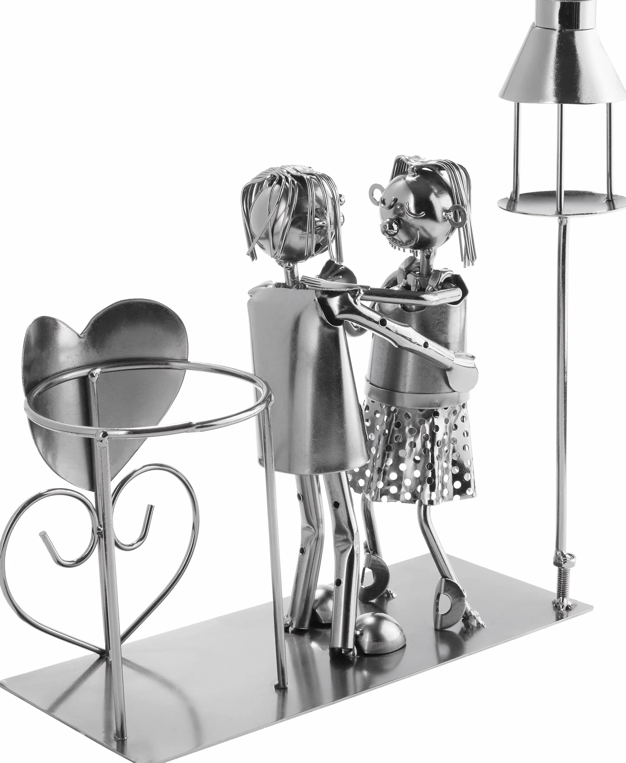 BRUBAKER Portabotellas de Vino con Farol para Candelita - Escultura Metálica Portabotellas 26,5 cm Regalo de Vino