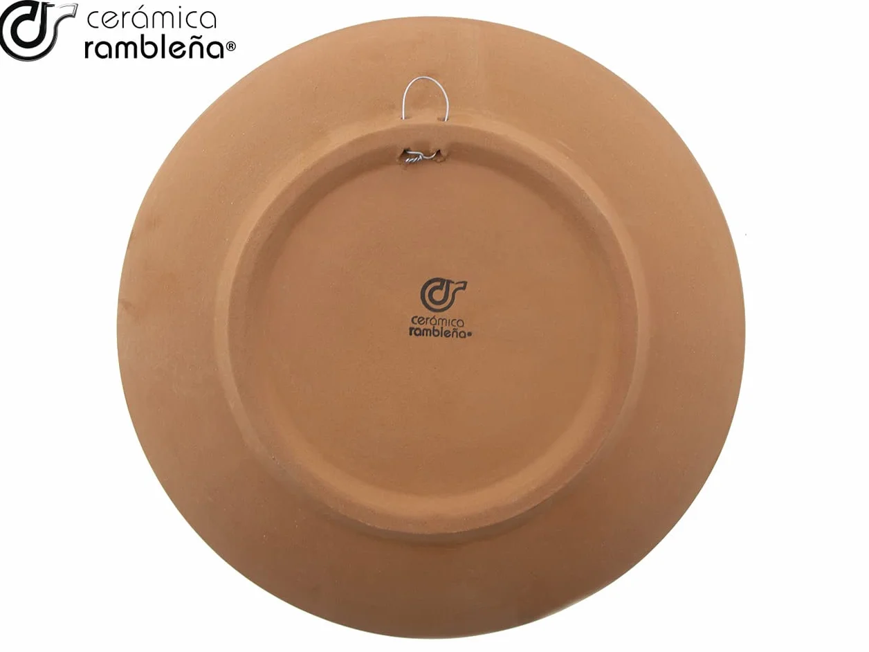 CERÁMICA RAMBLEÑA | Plato decorativo para colgar en pared | Plato de cerámica | Rojo-Verde-Amarillo | 100% Hecho a mano | 27x27x4.5 cm