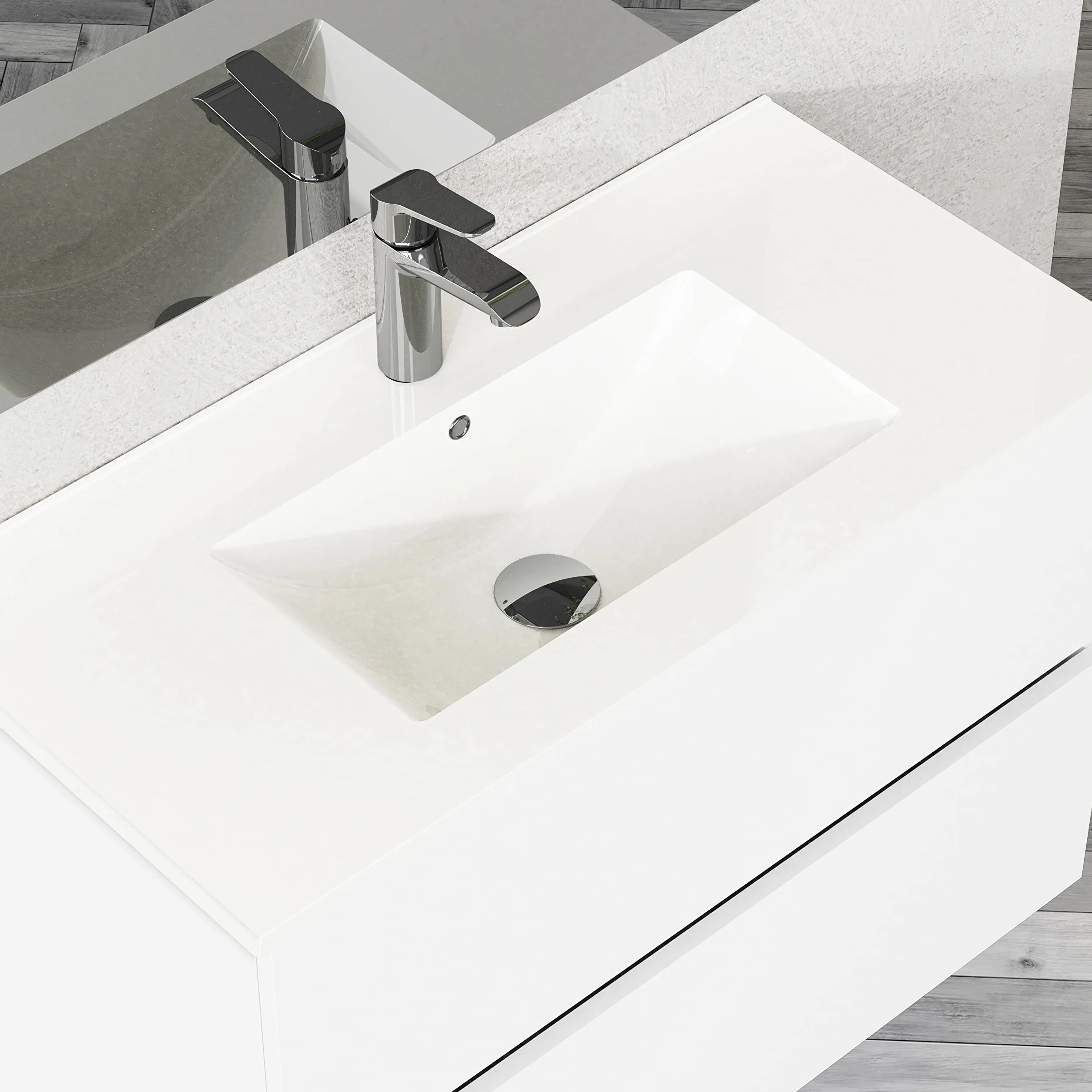 Baikal, Conjunto de baño Natura. Mueble de Baño de Fondo Reducido, con Lavabo cerámico. Distribución Dos Cajones. Mueble MONTADO. Dos Cajones sin Espejo. Fondo 39cm 80 cm Blanco