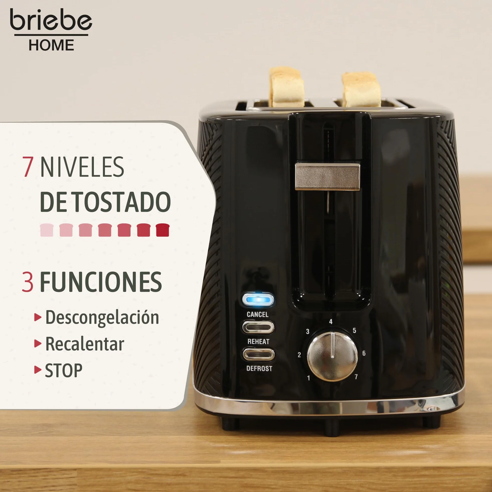 briebe Elegance Set Tostadora Pan 2 Rebanadas, 7 Niveles Tostado + Hervidor Agua Eléctrico 1,7L Inalámbrico, 2200W Libre BPA + Batidora de Mano 600W, 2 Velocidades, Acero Inoxidable, Negro