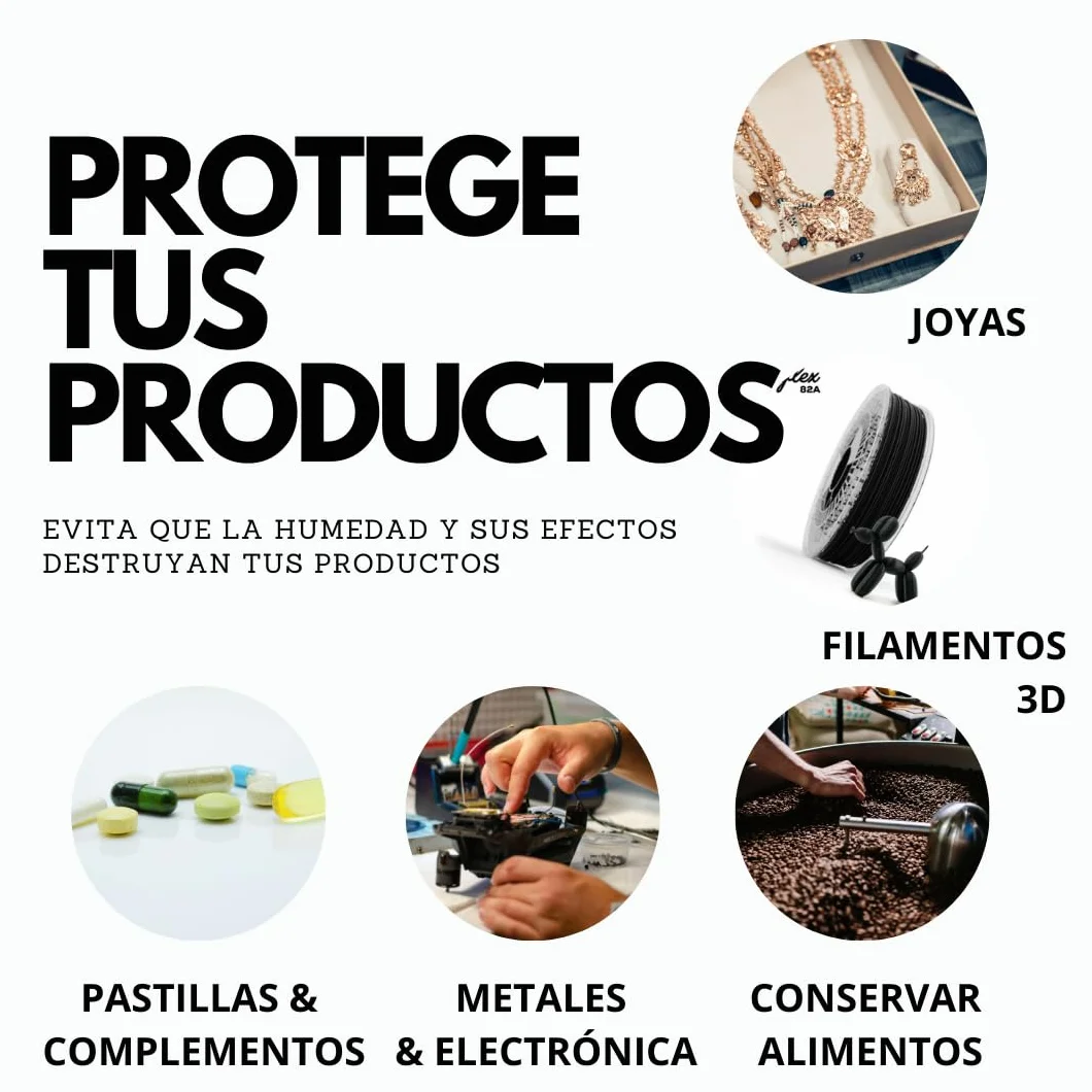 Pack 2 Bolsas 1 kg Sílica Gel Desecante | Gránulos 3–5 mm | Antihumedad para Armarios, Flores, Filamento 3D | Reutilizable sin Electricidad | Deshumidificador Natural