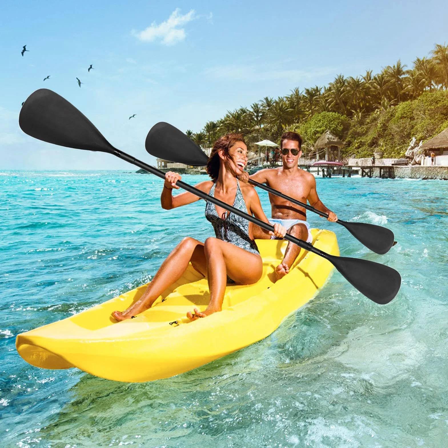 Remos de Kayak para Adultos 2 en 1 Longitud Ajustable Liberación Rápida Cabeza Simple y Doble
