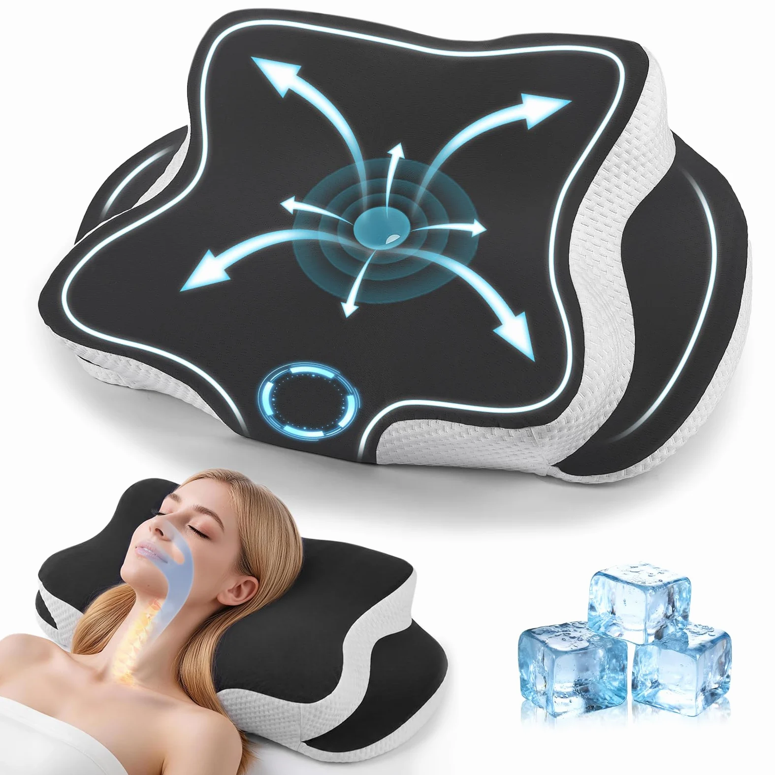 Almohada cervical ergonómica, ortopédica, espuma viscoelástica y mariposa | Con funda de almohada transpirable, extraíble, para dormir de lado, espalda y boca abajo