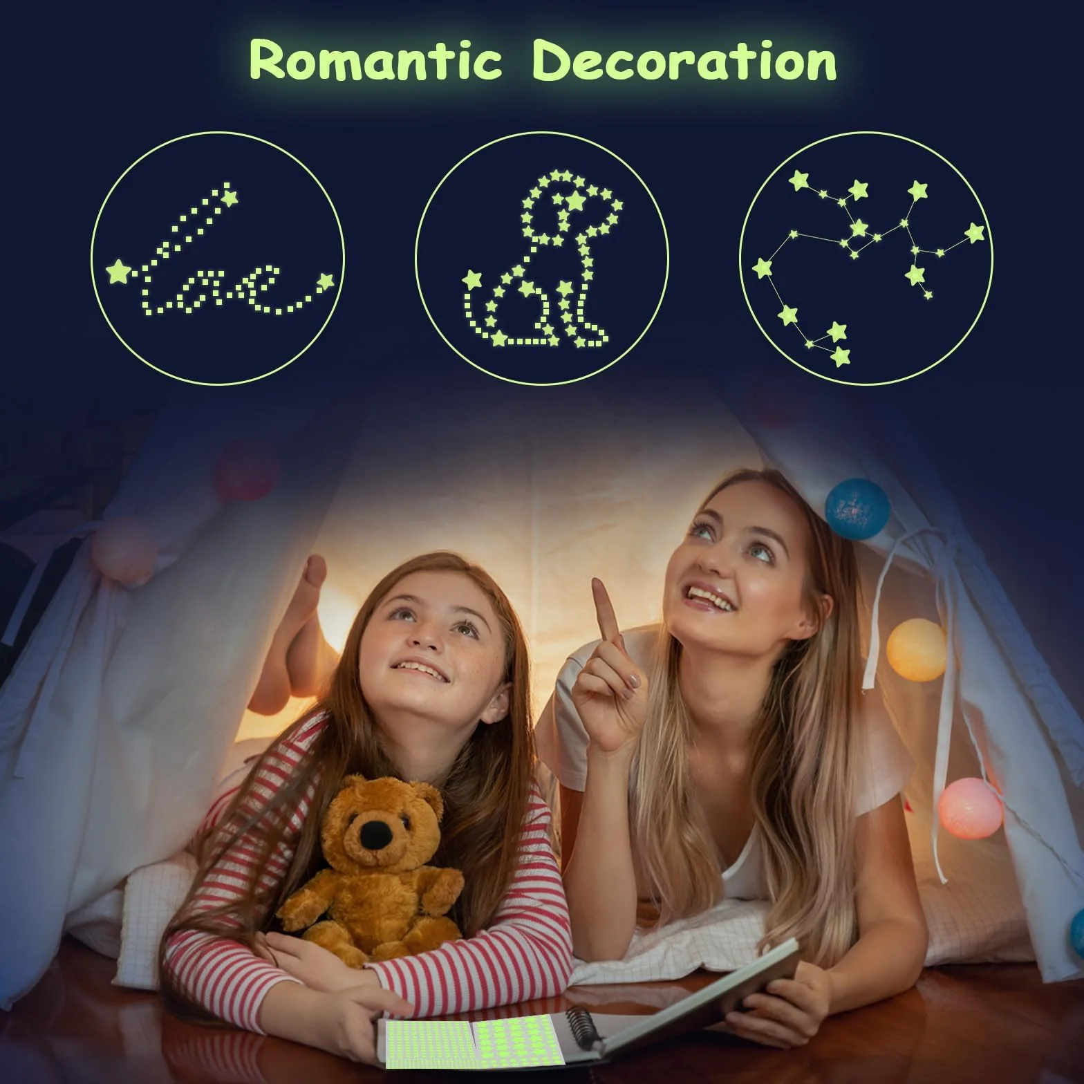 Pegatinas de Estrellas Brillantes en la Oscuridad, Luminosas Adhesivos para Techo y Pared, Decoración de Cielo Estrellado