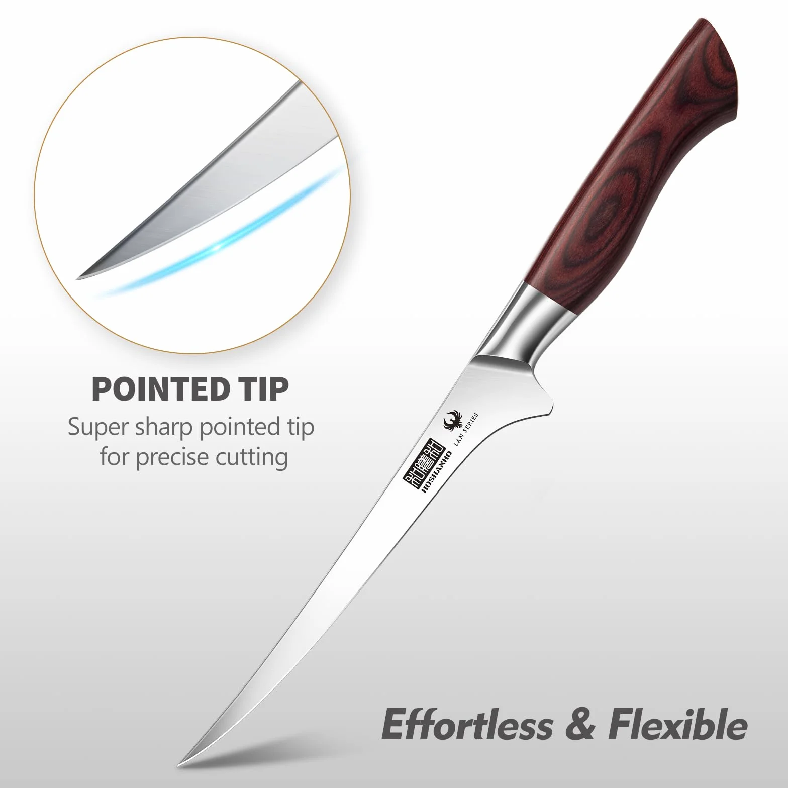 HOSHANHO Cuchillo de Filete 18 cm, Súper Afilado Japones Cuchillo para Pescado deAcero Inoxidable de Alto Carbono, Profesional Cuchillo de Filetear con Mango de Madera