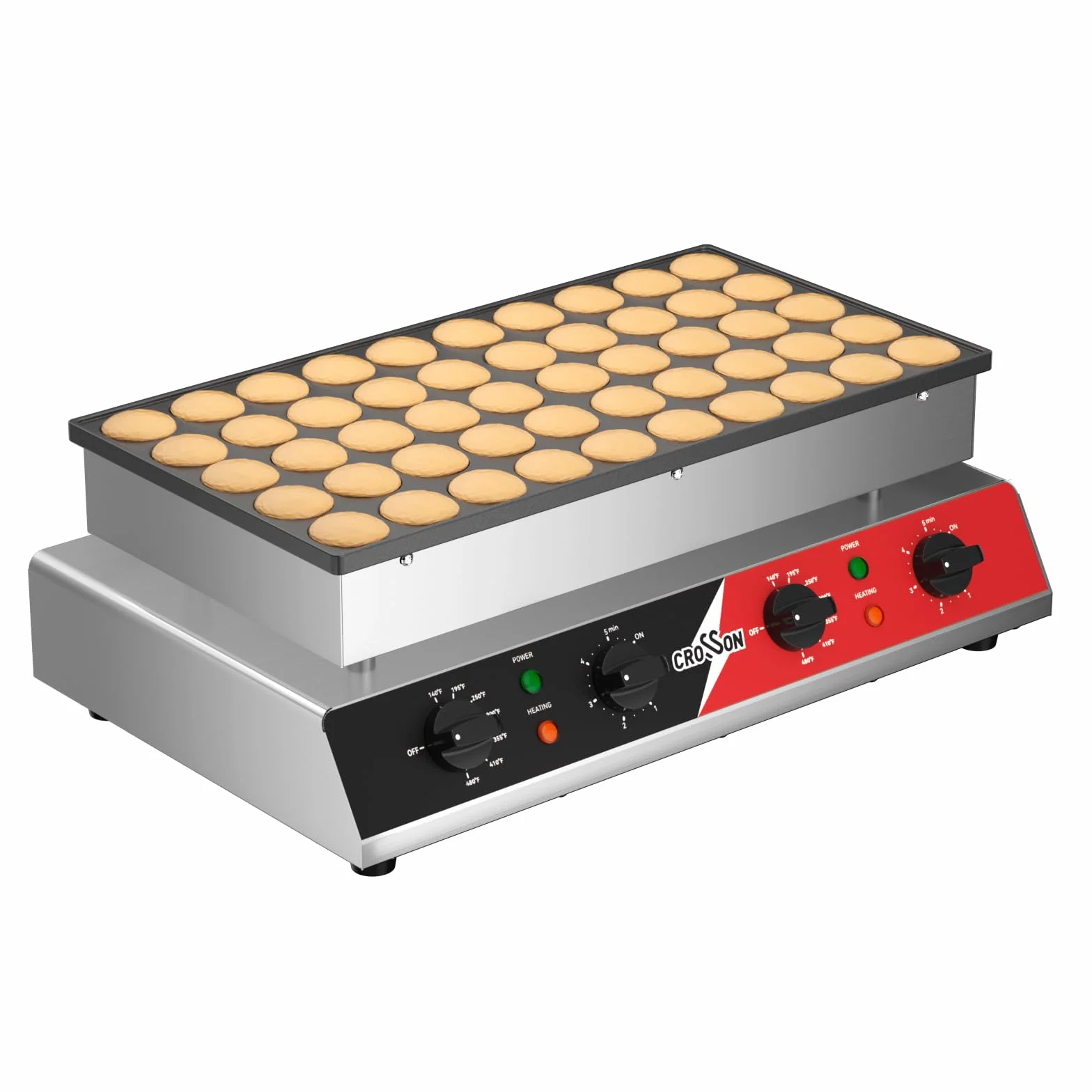 CROSSON Maquina para 50 Mini Pancakes 43 mm Diámetro,Mini Máquina para Hacer Panqueques Holandesa con Revestimiento Antiadherente,Temporizador y Temperatura para Tortitas,Dorayaki y Poffertjes