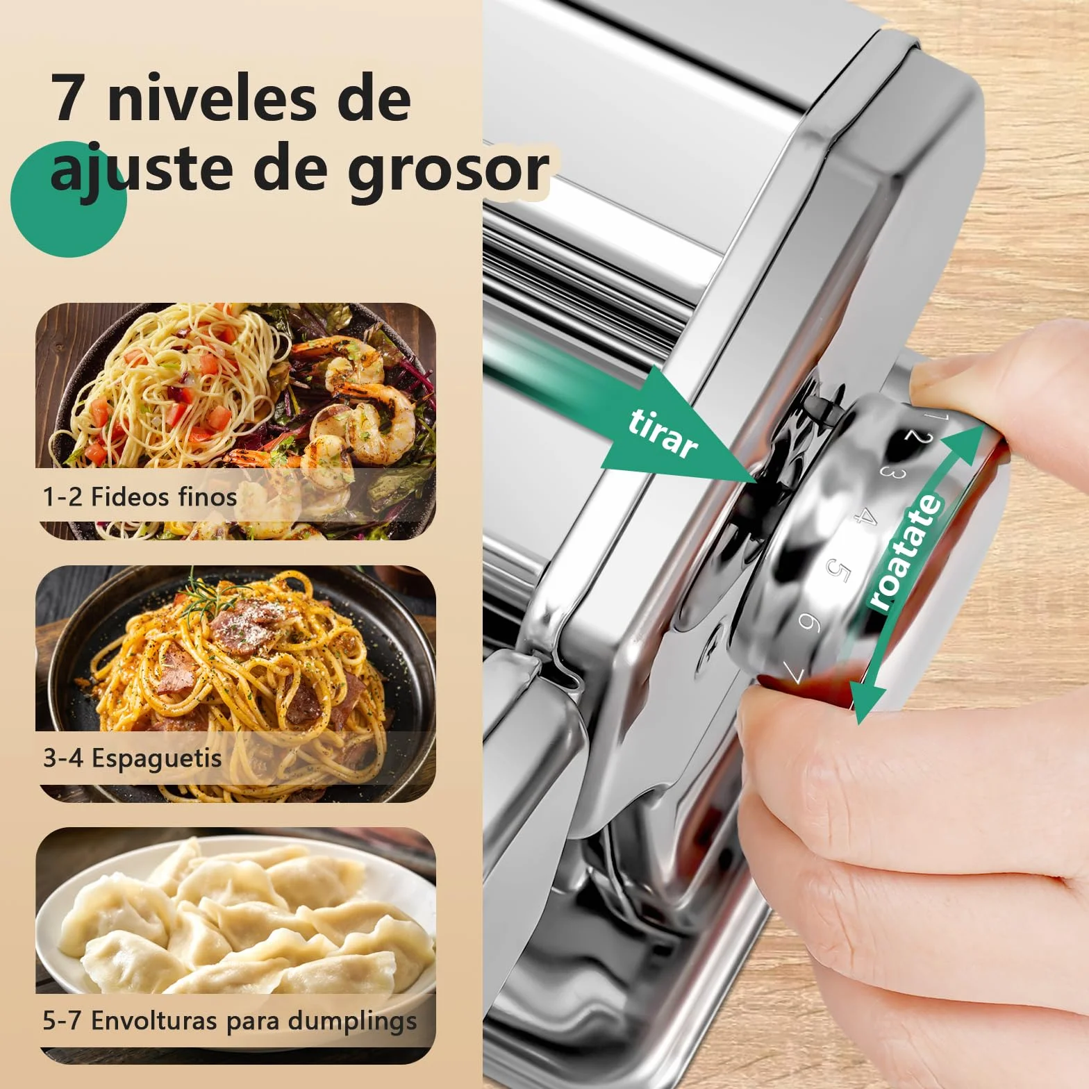 YASHE Máquina de Pasta, Manual Pasta Maker, 7 Grosor Ajustable, 2 Cortador de Masa de Ancho, Acero Inoxidable, Fideos Caseros Bola de Masa Espaguetis