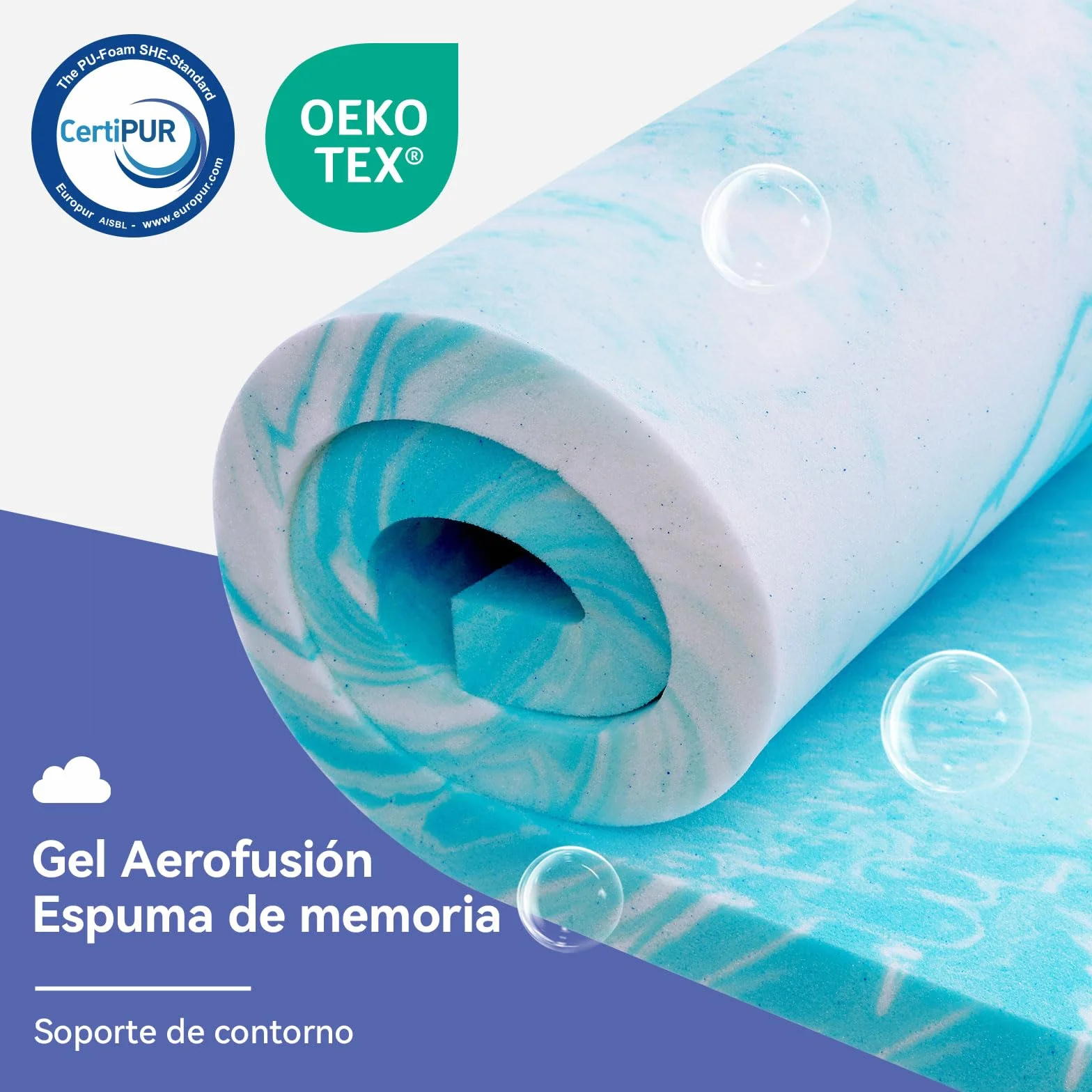 Amazon Basics Colchón de Espuma viscoelástica con Gel refrescante Topper, Funda removible y Lavable, 140 x 200 cm, 7 cm, Blanco
