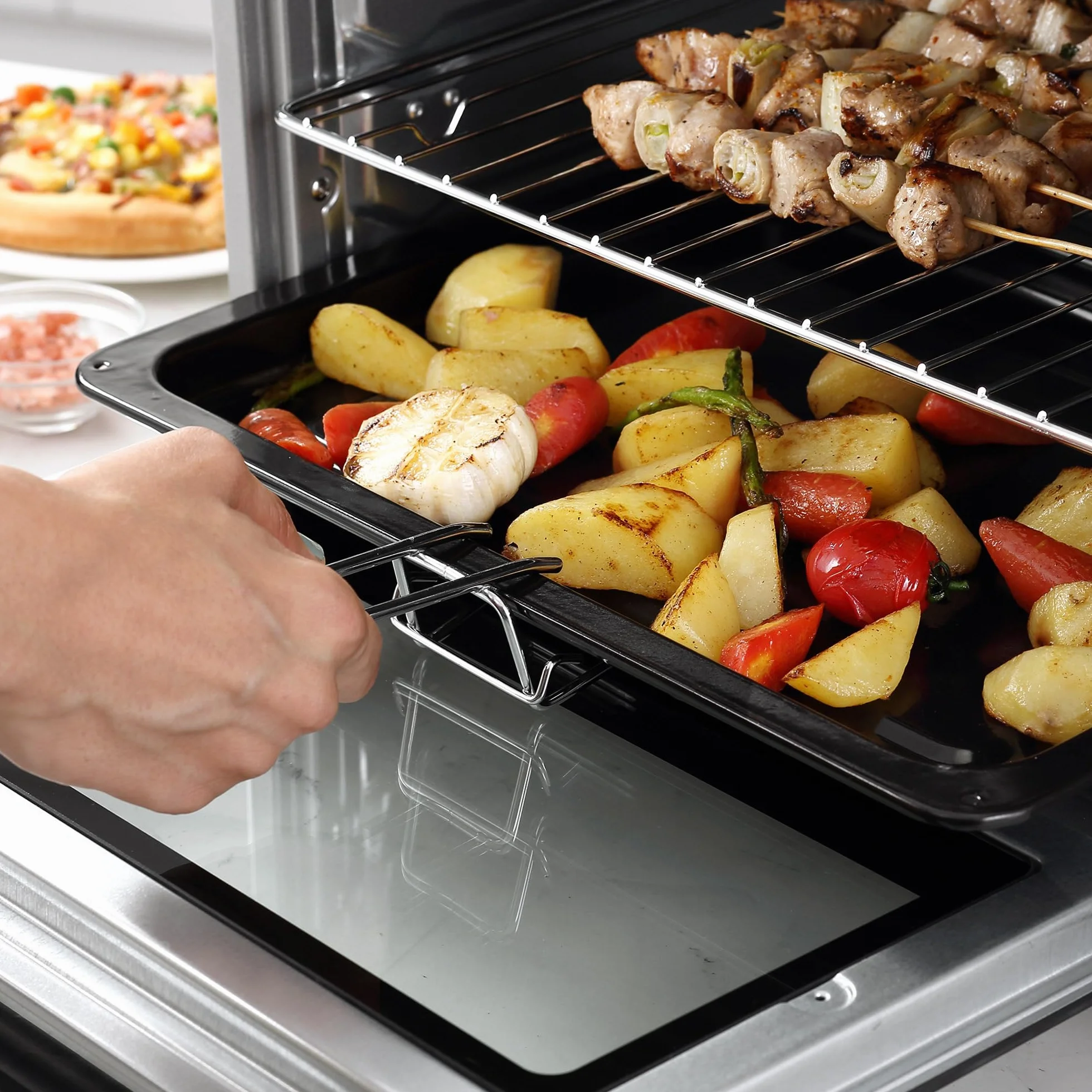 HOMCOM Horno Eléctrico de Sobremesa Mini Horno Tostador de 32L 1600W con 3 Modos de Calor Temporizador 60 Min y Temperatura Regulable hasta 230℃ Plata