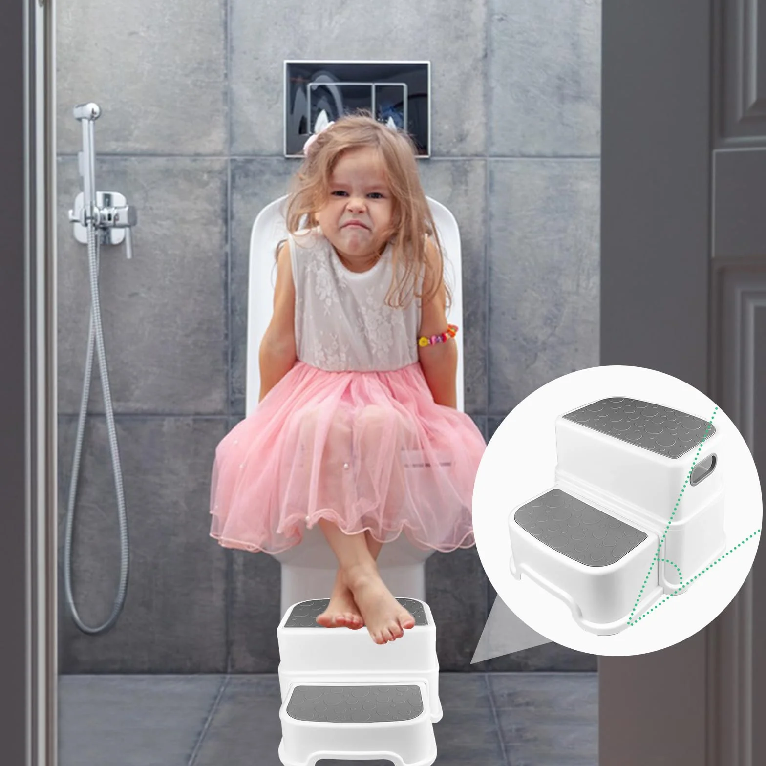 Maxentico 2 Peldaños Escalón Infantil Antideslizante Taburete Baño Niños Escalera Cama WC Cocina Gris