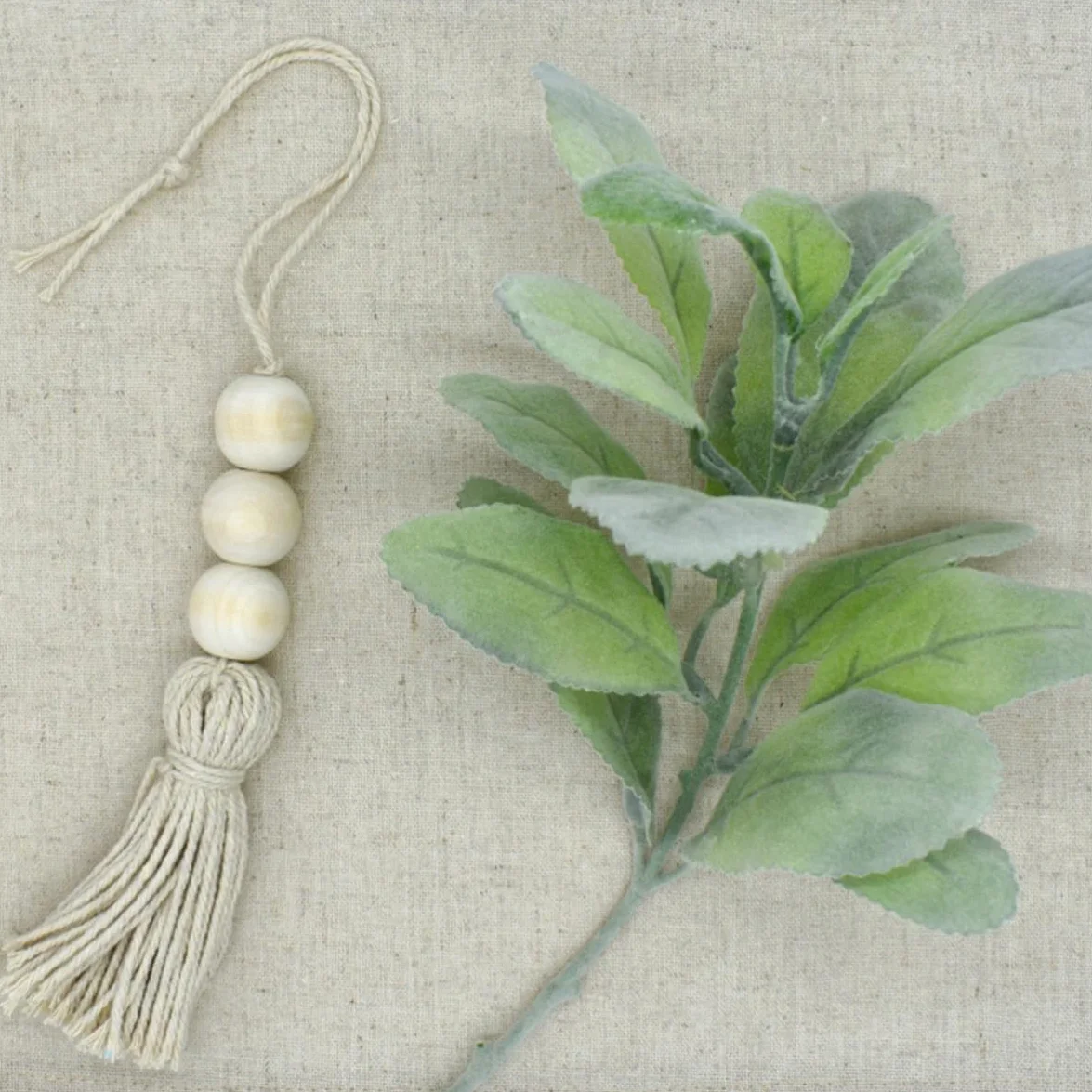2 Borlas Decorativas de Cuentas de Madera Hechas a Mano Cuerda de Algodón Natural para Decoración de Manijas de Puertas y Armarios Estilo Bohemio Beige