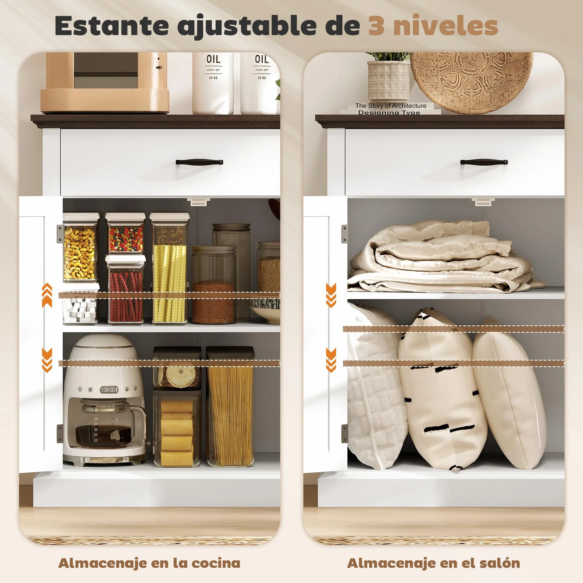 HOMCOM Aparador de 2 Puertas Aparador para Salón Rústico con 1 Cajón Estante Ajustable para Comedor Entrada Blanco 75,2x40x91,5 cm