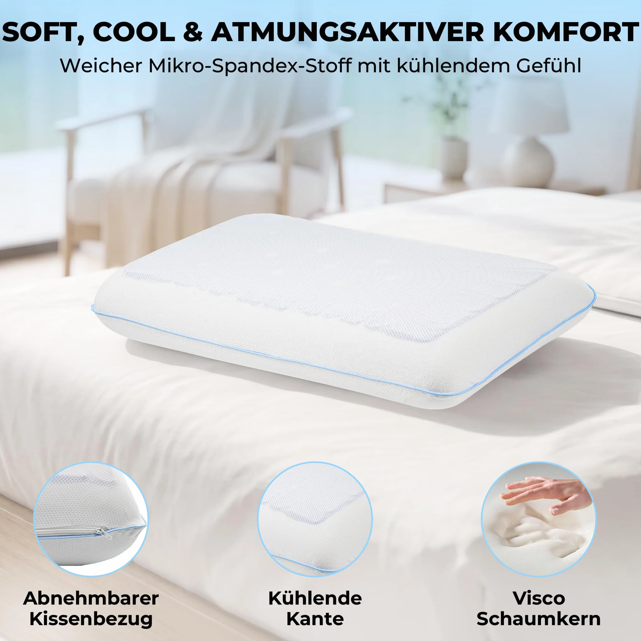 Sleep Comfy Gel-X Almohada 60 x 40 x 16 cm, almohada de espuma viscoelástica con gel refrescante, almohada ergonómica para el cuello, almohada transpirable con funda de jersey lavable, para dormir de