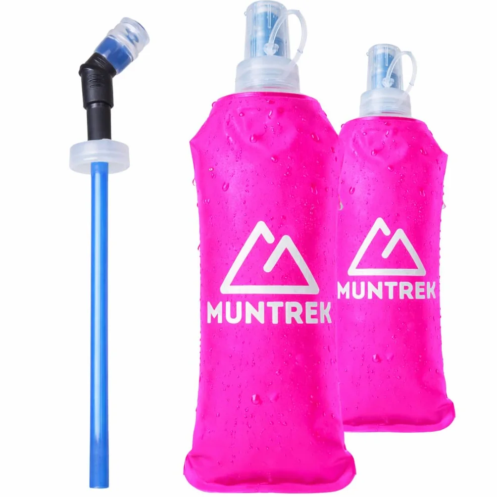Soft Flask 500ml Pack de 2 con Pajita Extensible, Botellas Flexibles para Trail Running, TPU Sin BPA (Rosa)