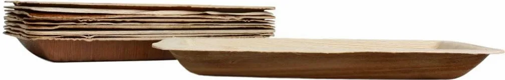 KOKA Oka Palmblatt Desechable Placa Reckteckig Respetuoso del Medio Ambiente Platos Desechables Compostables - Natural, 15x25cm (100 Stück)