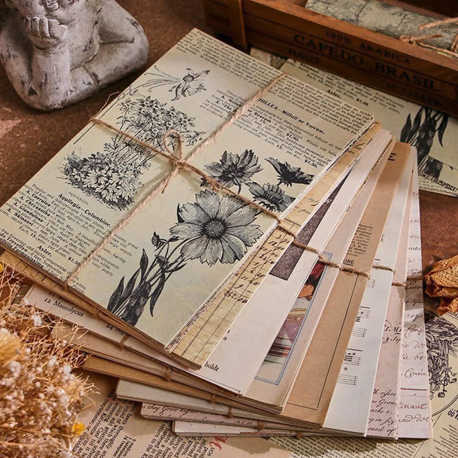 Vintage Decoración Material Diario Papel 120 Piezas Scrapbooking Papeles 20*14cm Vintage Decorativo Decoupage Vintage Manualidades Kits para Páginas Retro, Diarios, Libro de Recortes