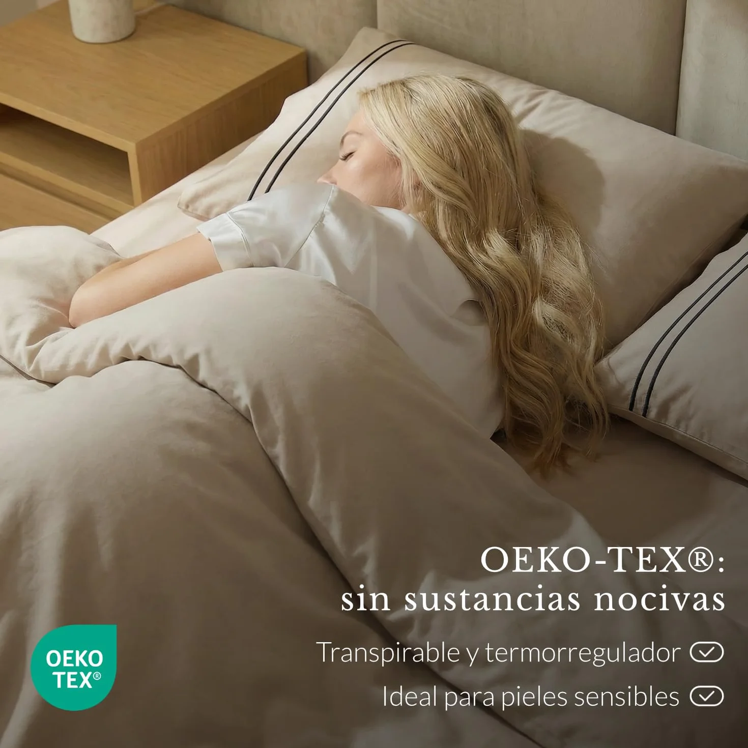 Dream – Pack 3 Piezas Funda Nordica Cama 150 (260x225 cm) y 2 Fundas Almohadas 50x80 – Stone – Satén 100% Algodón 300 Hilos, Tacto Sedoso y Adaptativo, Oeko-Tex®