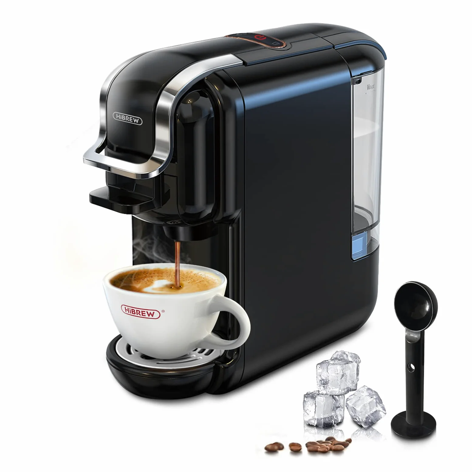 HIBREW- Cafetera multicápsula,Cafetera espresso,Apta para múltiples variedades de café,compatible capsulas DG nes ese pod polvo de café,600ml 1450W,19 Bares…