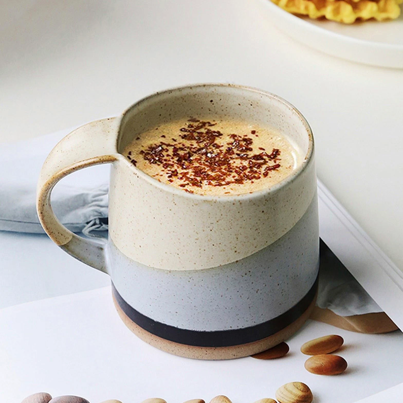 Taza de oficina Taza de cerámica retro, taza café con leche en blanco y negro(Blanco)