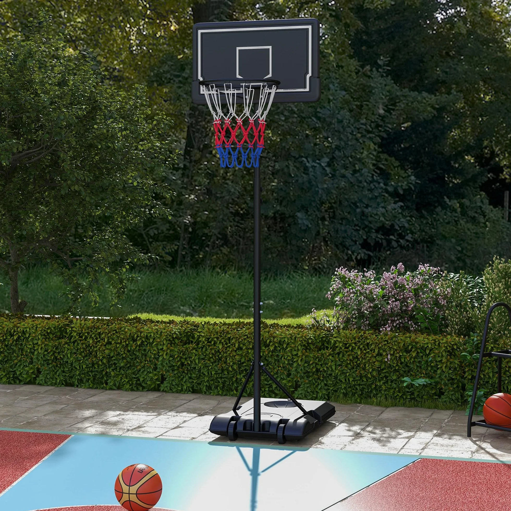 SPORTNOW Canasta de Baloncesto Ajustable 182-213 cm con Ruedas Tablero Irrompible Acero