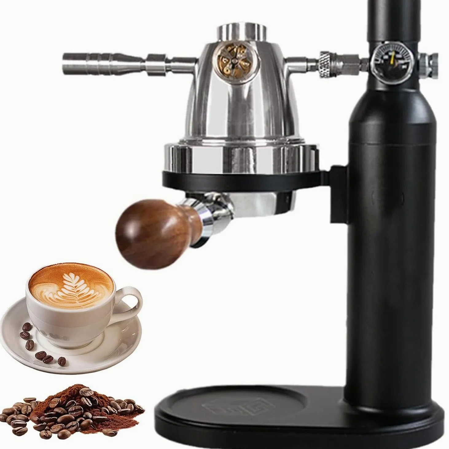 Cafetera de mano portátil, cafetera de presión variable con soporte y válvula reductora de presión, capacidad de 100 ml para camping y viajes