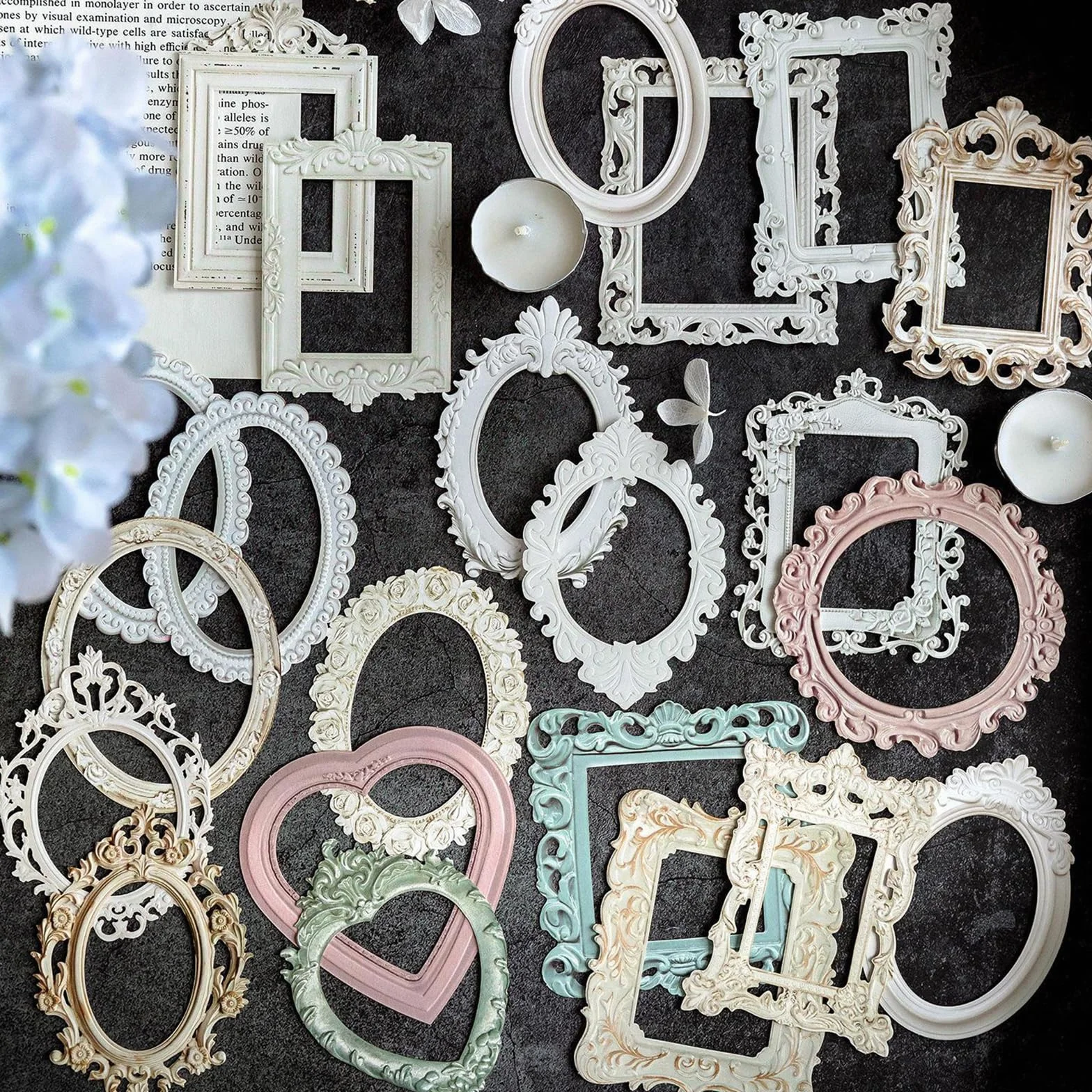 40 hojas de borde de encaje para scrapbook, marco de foto vintage con relieve en hueco, material de fondo para scrapbooking, marco de ventana de papel para diario vintage y accesorios de