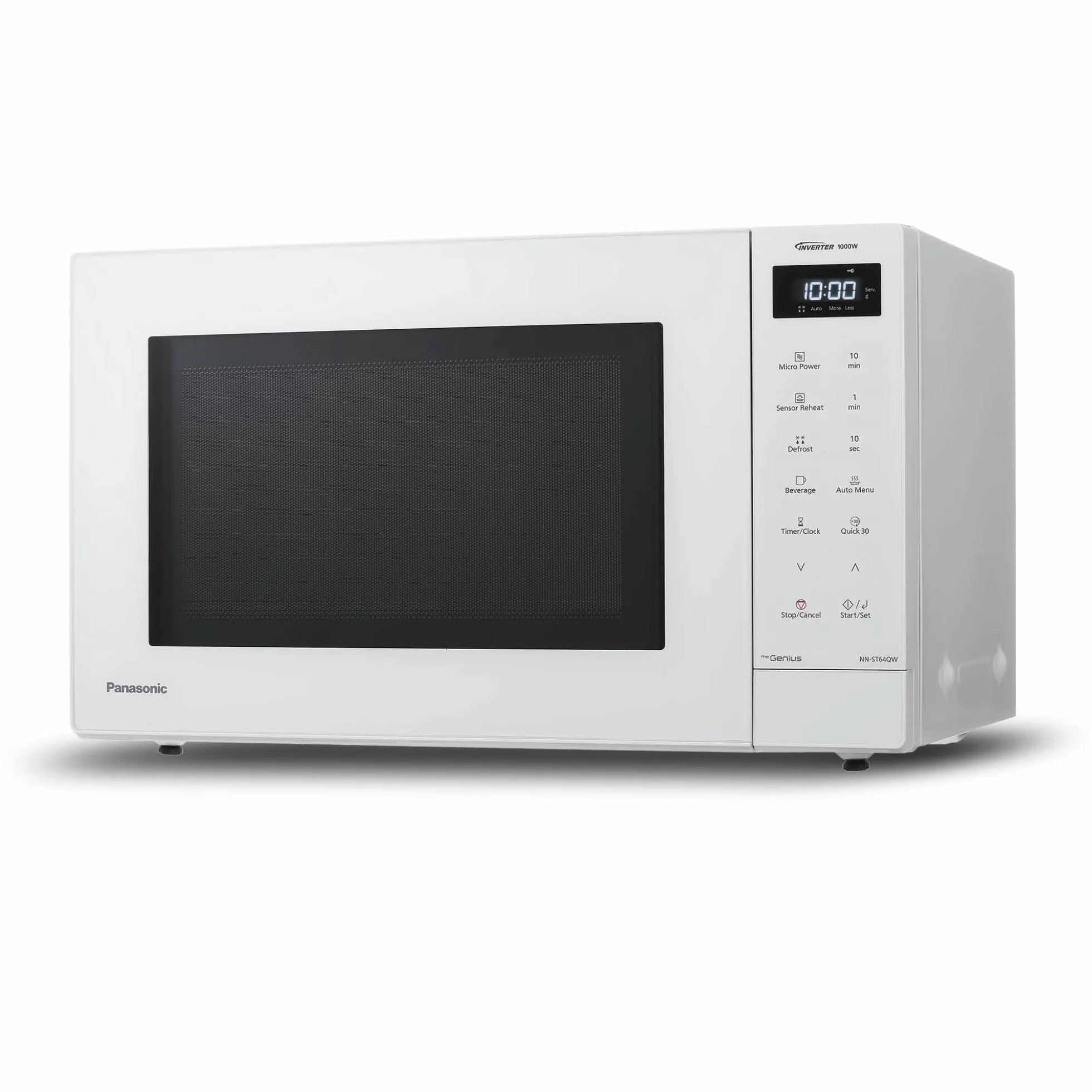 Panasonic NN-ST64QWEPG Microondas Solo Inverter 32L, 1000 Vatios Potencia, 20 programas automáticos, Función Quick 30, Control Táctil, Cocción Uniforme y Descongelación, Blanco