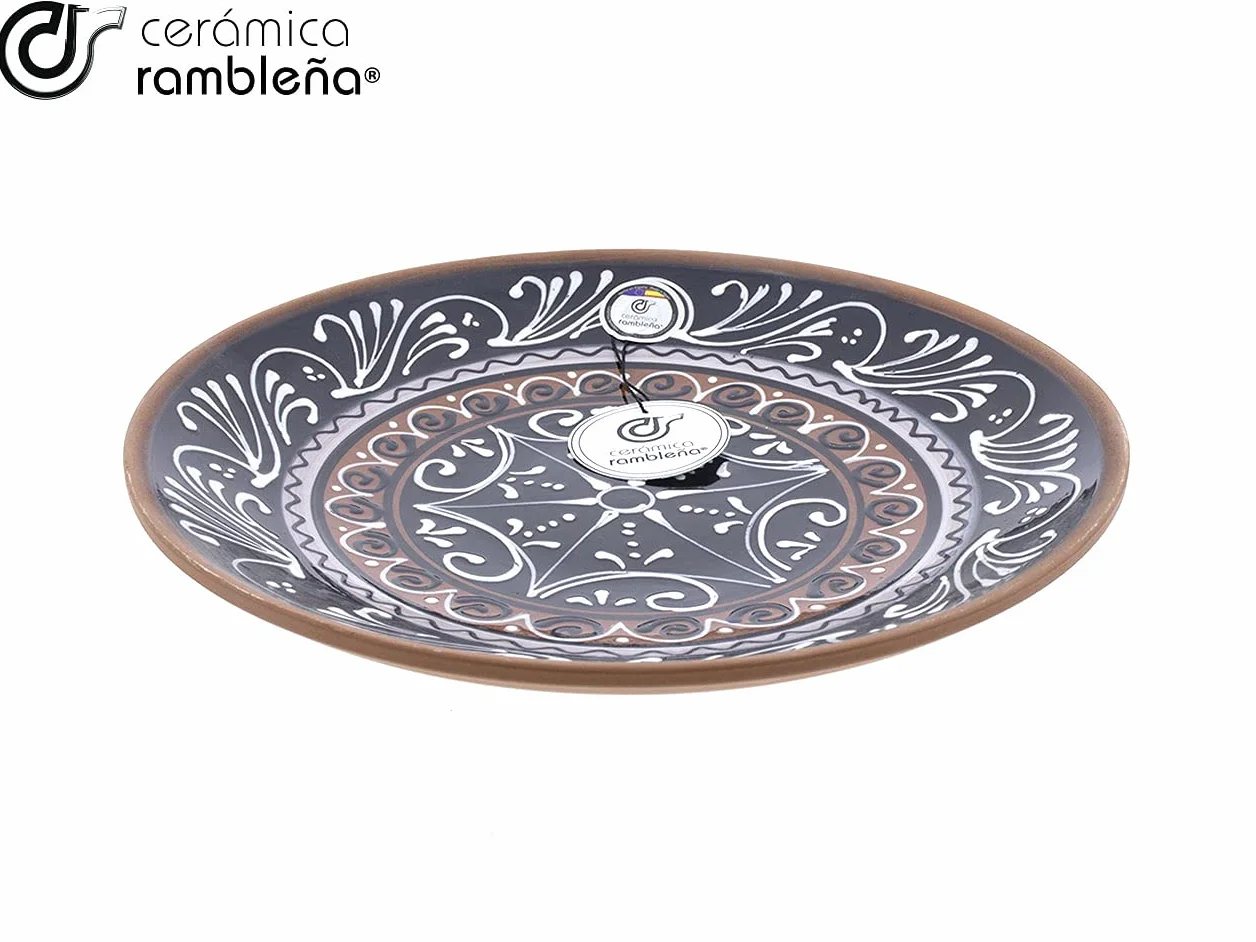 CERÁMICA RAMBLEÑA | Plato Decorativo para Colgar en Pared | Plato de cerámica | Plato decoración | Plato de Barro Rojo - Modelo D21 | 100% Hecho a Mano | 28x28x4.5 cm
