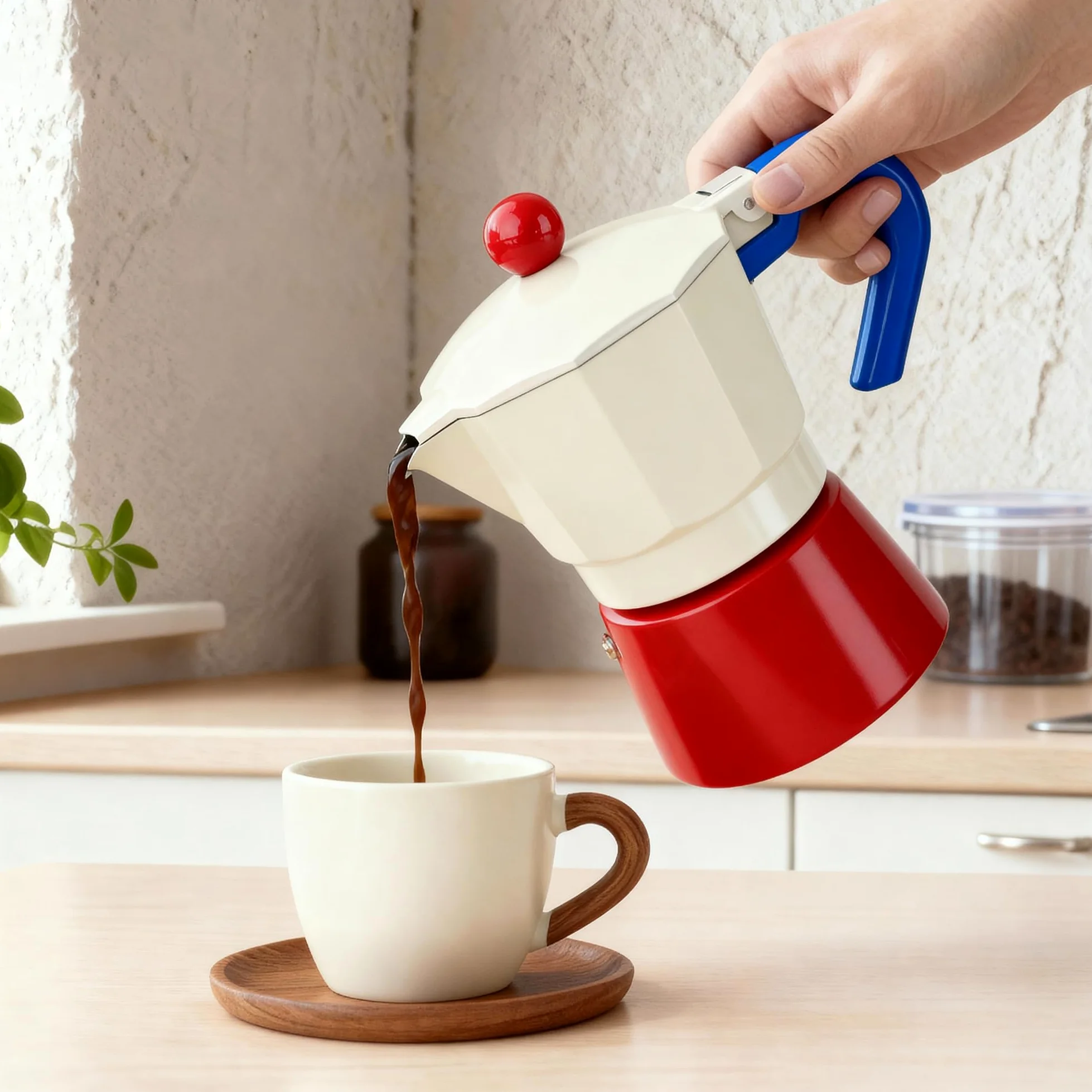 ShanSon Moka Pot - Cafetera italiana de 3 tazas de 5 onzas, cafetera italiana manual de percolador de café cubano, cafetera italiana espresso Greca para capuchino o café con leche, rojo/blanco