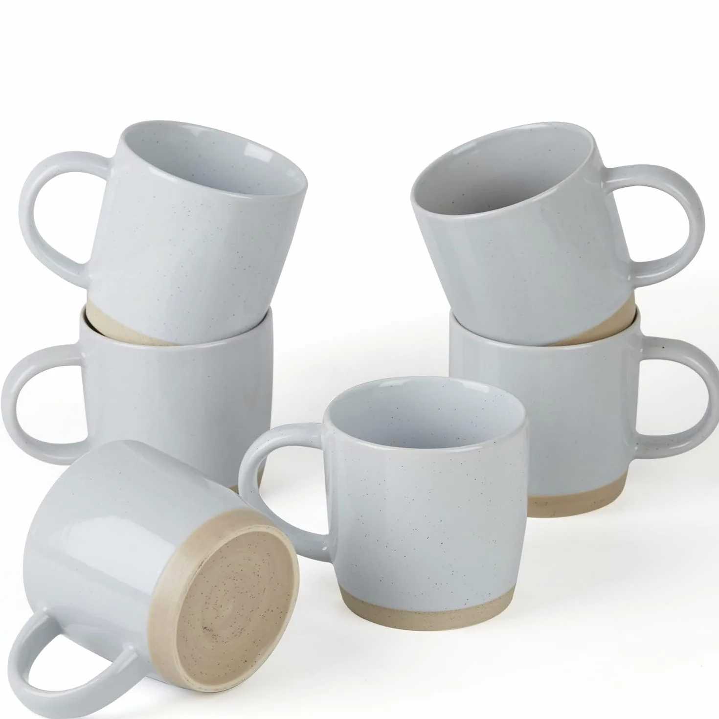 Richmount Milkyway - Juego de 6 tazas de café de cerámica de 340 ml con asa grande para café con leche, capuchino, leche, cacao, té, microondas y lavavajillas, color gris claro