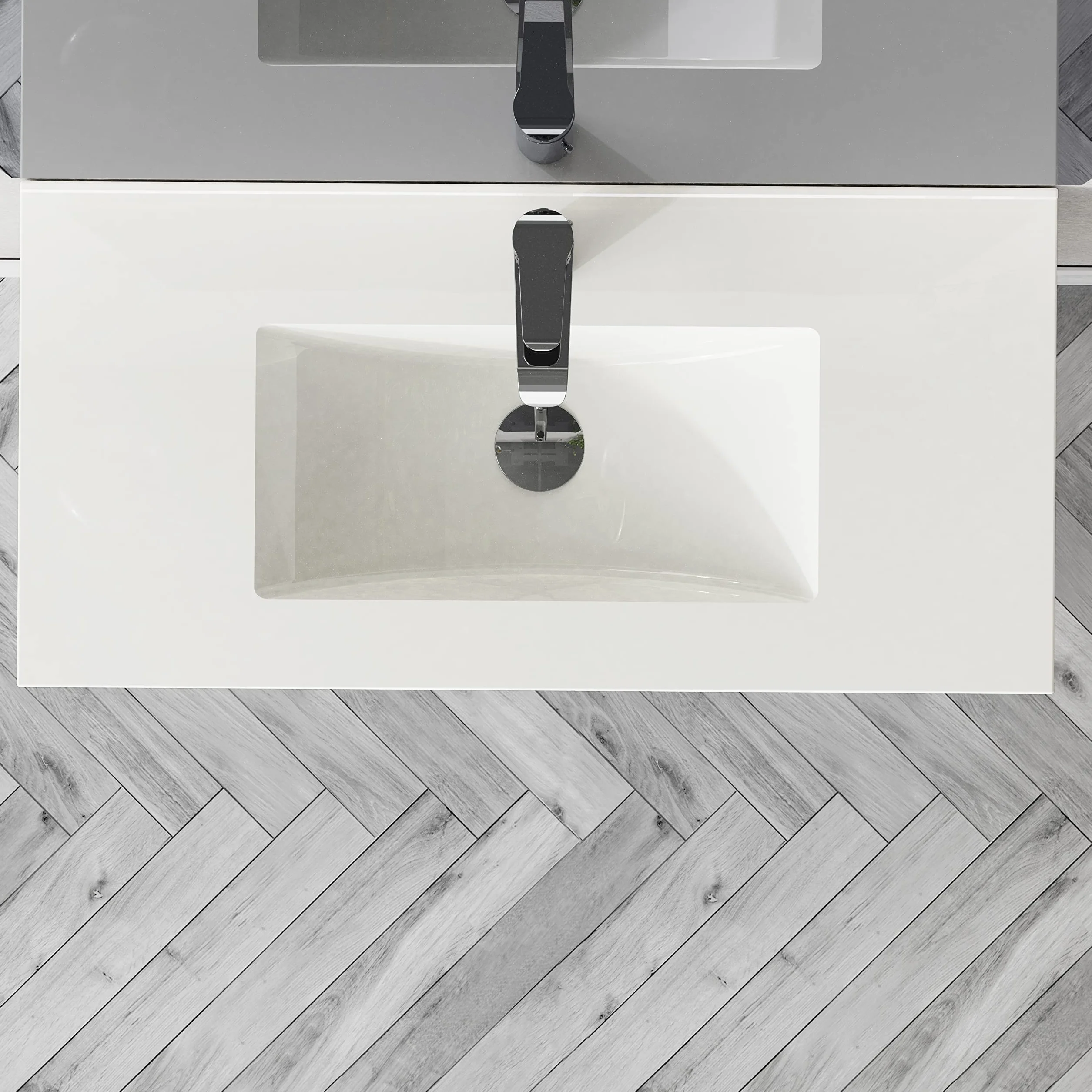 Baikal, Conjunto de baño Natura. Mueble de Baño de Fondo Reducido, con Lavabo cerámico. Distribución Dos Cajones. Mueble MONTADO. Dos Cajones sin Espejo. Fondo 39cm 80 cm Blanco
