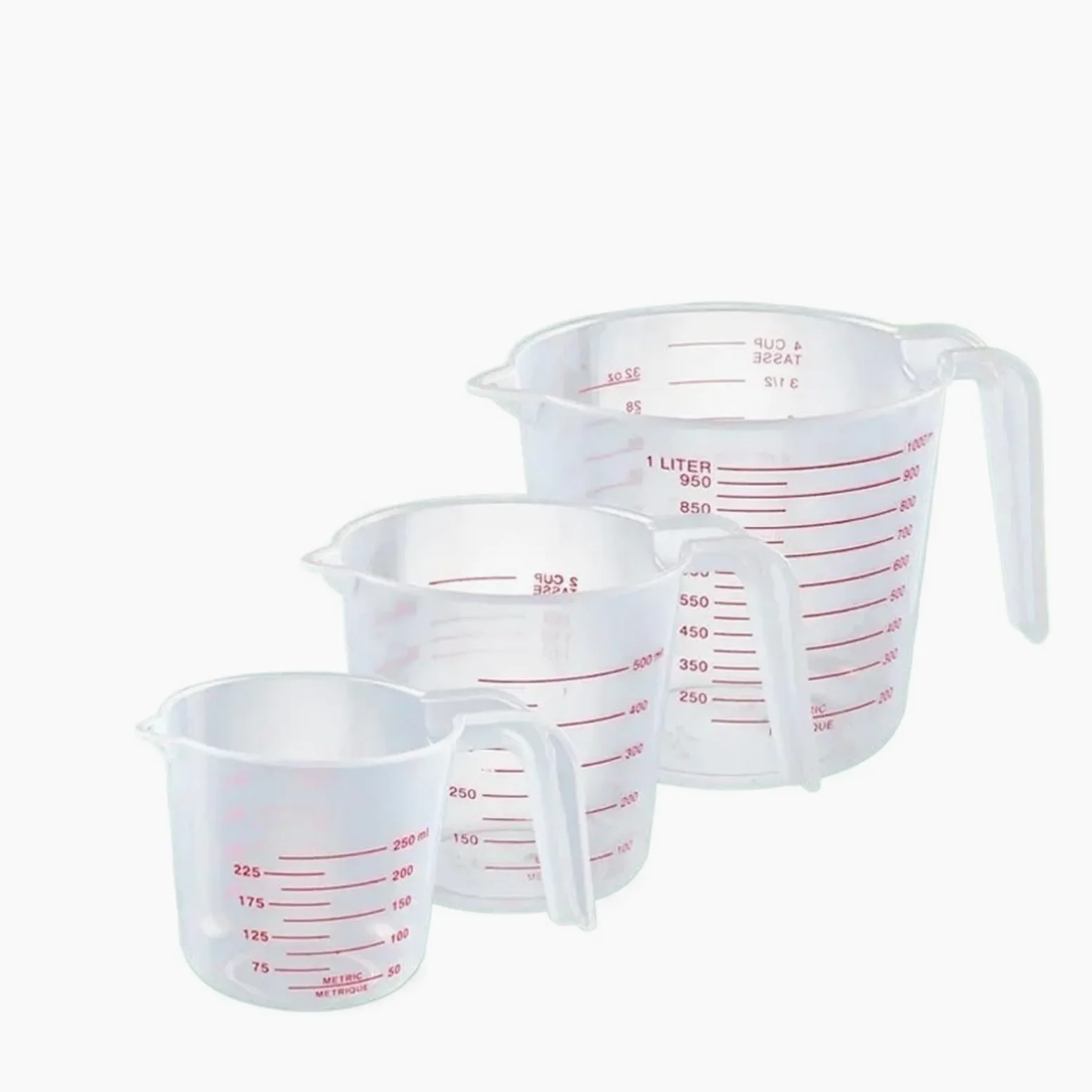 Vasos medidores de PP de 250/500/1000 ml con mango grueso, vaso medidor de volumen, utensilios de cocina for hornear((4)-3PCS)