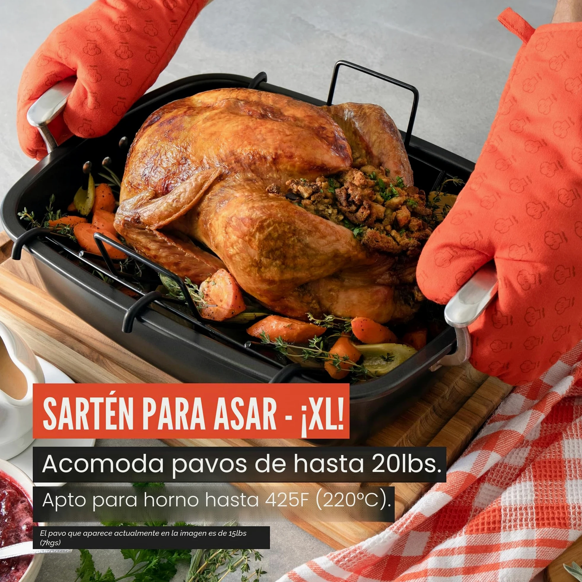 Chef Pomodoro Bandeja Deluxe para Asar, 47x37 cm, Extra Grande | Acero al Carbono con Rejilla en U, Ideal para BBQ