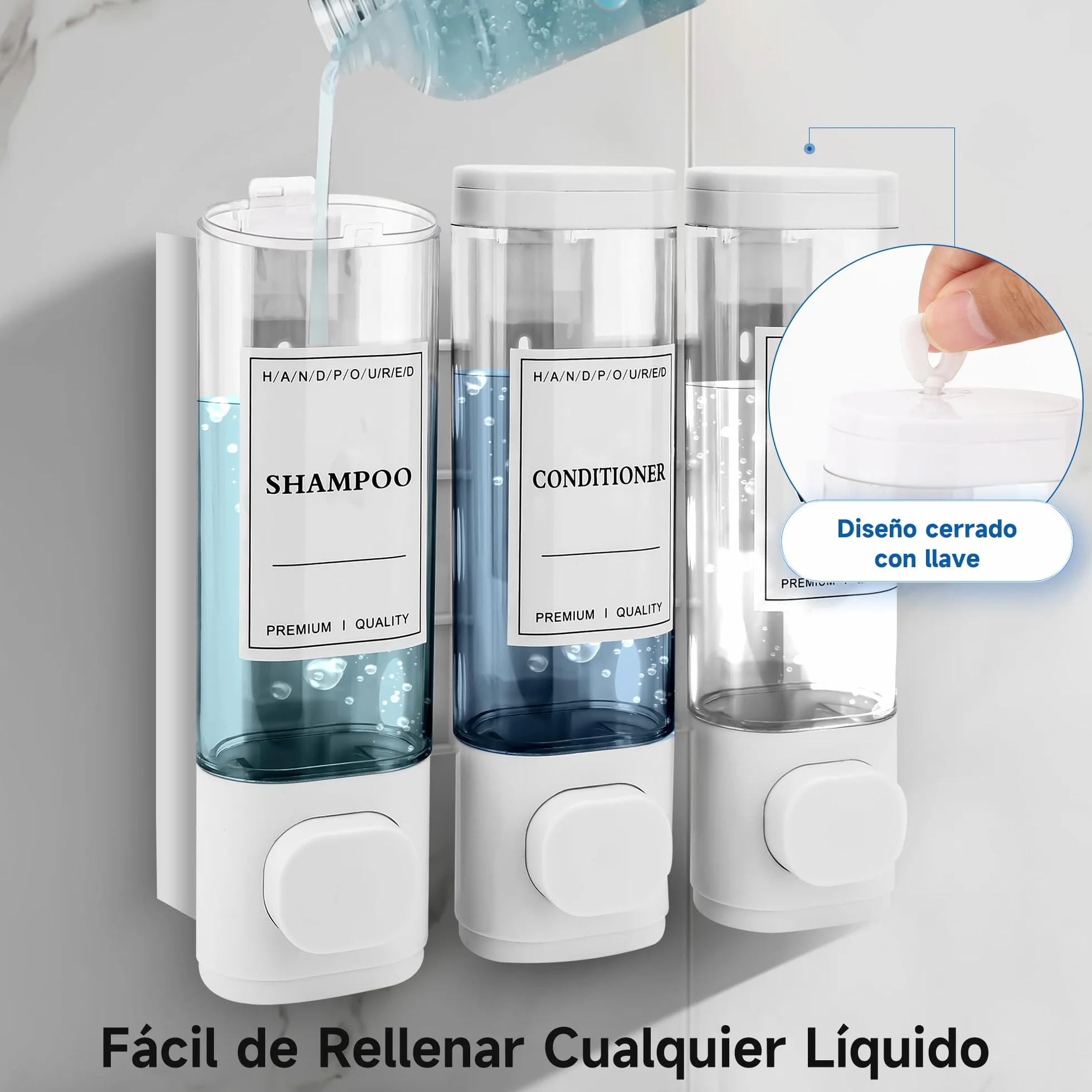 Dispensador de jabón para Montaje en Pared, dispensador de jabón líquido, dispensador de jabón de Mano, Gel de Ducha, detergente para Hotel, hogar (Blanco)