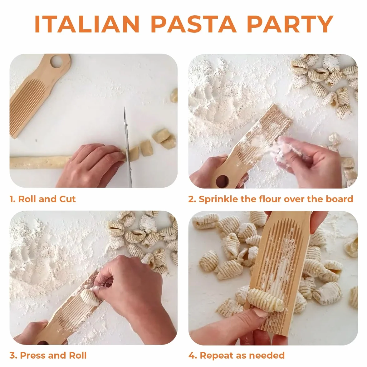 Auténtica tabla de ñoquis para hacer pasta de ñoquis italiana a mano.