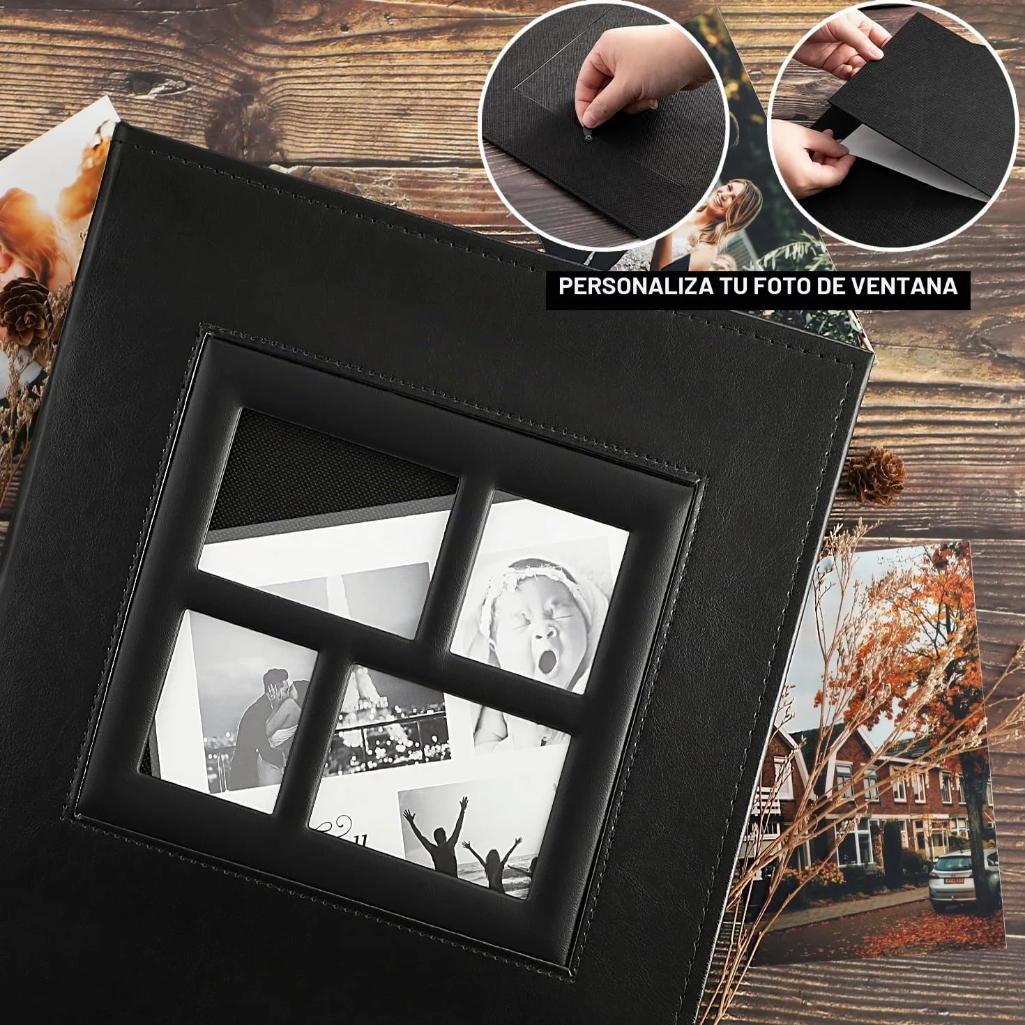 Album de Fotos 10x15 1000, Grande Cuero Album para Fotos Bolsillos Verticales Horizontal Negro