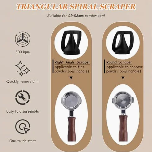 Limpiador de máquina espresso, raspador automático de café de alta velocidad, soporte de montaje universal para portafiltros de 51 mm/58 mm, herramienta de limpieza profesional