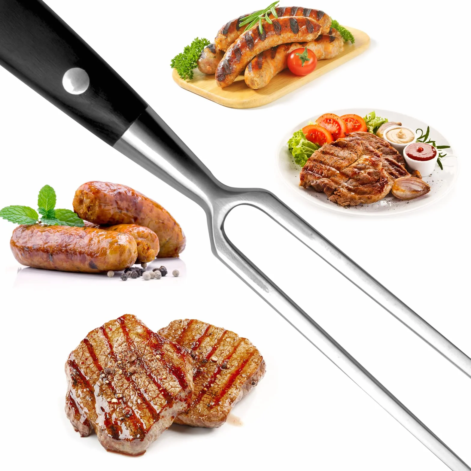 TNSLAND Tenedor para trinchar, Chuleton acero inoxidable, Tenedor de carne de acero inoxidable con mango, 30 cm tenedor de trinchar barbacoa servir cocina para barbacoa, cocina, pavo, asado y cena