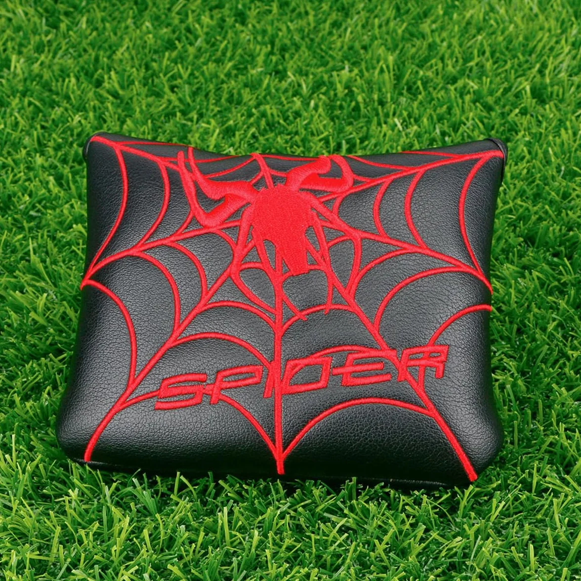 Funda para cabeza de palo de golf, bordado de araña negra y roja, magnética, poliuretano, 12 x 13 cm